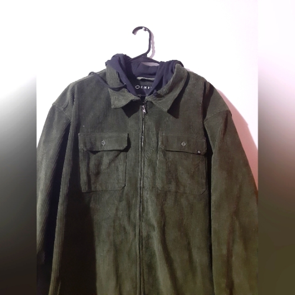 Empyre NWT  Men's Corduroy Hooded Jacker Green Zip Up With Pokets XL - Picture 3 of 9